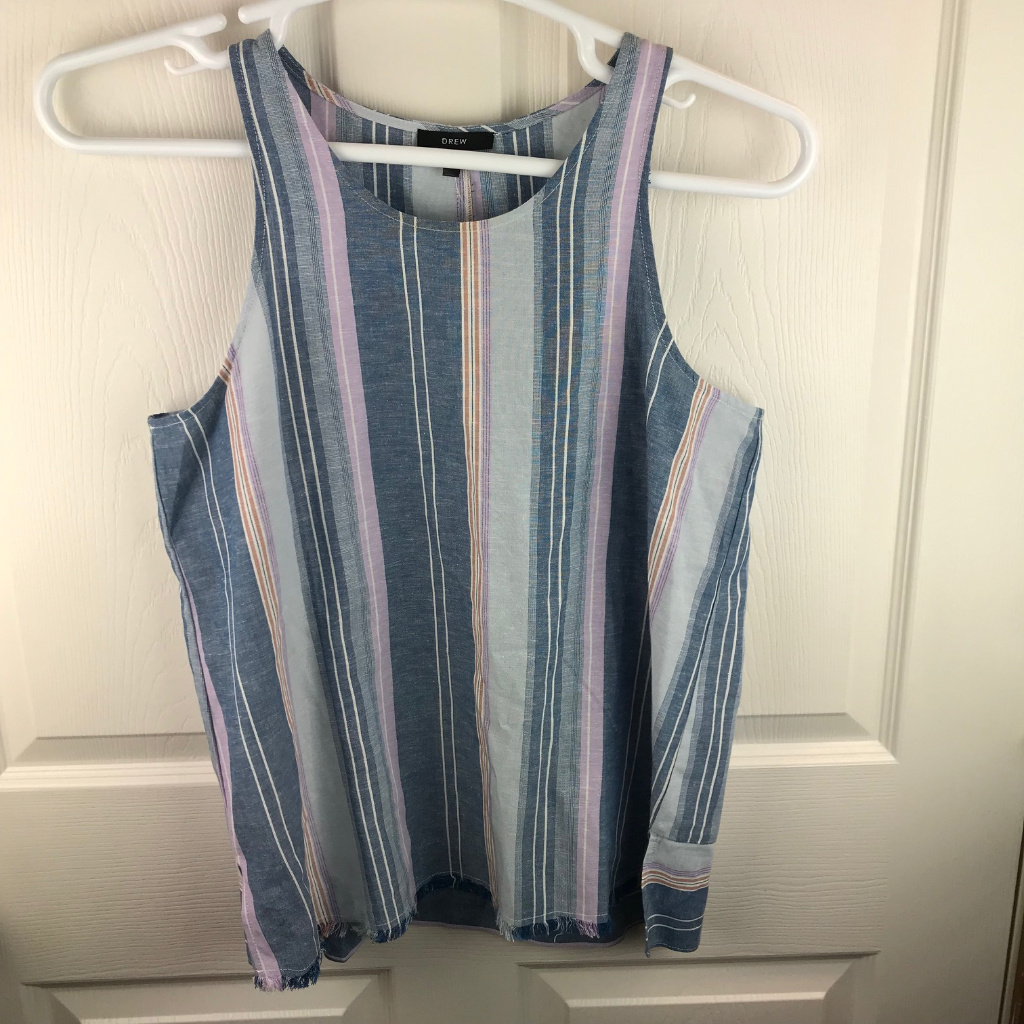 Nwt Drew Chambray Striped Linen Blend Tank Top M